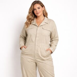 Rosevelvet Coveralls Jumpsuit Womens 2X Beige Chino Carpenter Long‎ Sleeve NWT